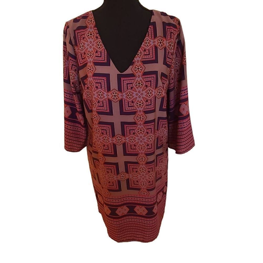 C. Luce Womens Navy Print V Neck Shift Dress Size Medium